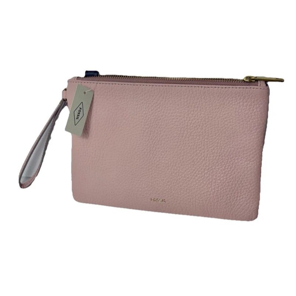 Fossil Tessa Large Wristlet Clutch Purse 9”x6” Pink Pebble Leather NWT